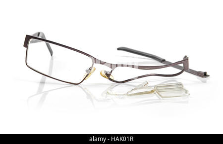 broken eyeglasses isolated on white Stock Photo