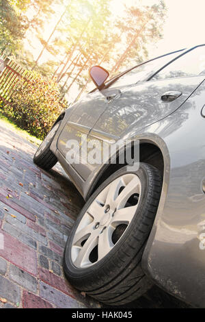 close up shot of a car against sunset Stock Photo