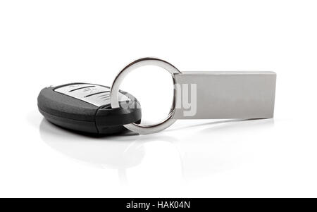 car key with blank keyring isolated on white Stock Photo