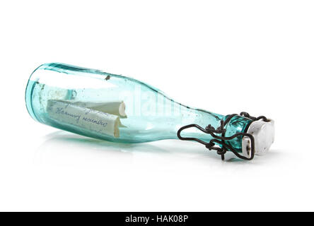 letter in a bottle isolated on white Stock Photo