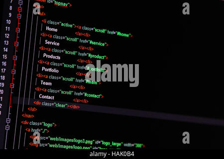 website development - programming code on computer screen Stock Photo