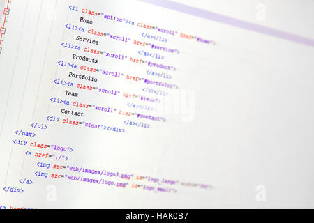 website development - programming code on computer screen Stock Photo