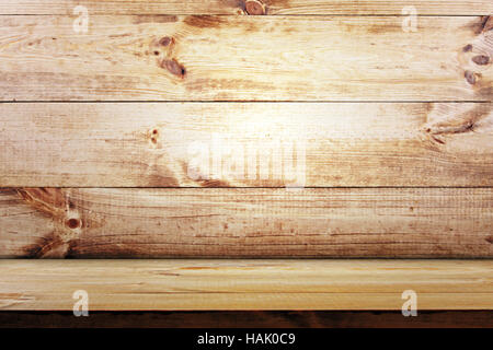 empty shelf on wooden wall background. wood texture Stock Photo