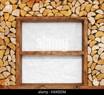 empty wooden shelves with firewood decoration Stock Photo