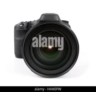 closeup of black photo camera isolated on white Stock Photo