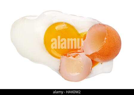 top view of broken hen egg isolated on white Stock Photo