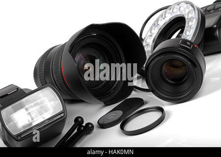 professional photo equipment on white background Stock Photo