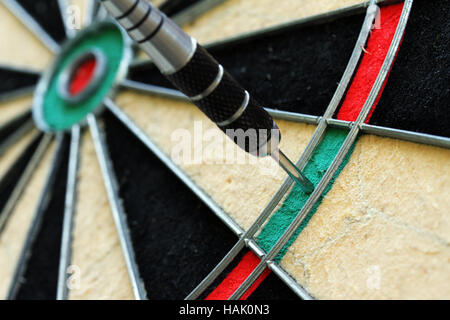 close up view of dart and dartboard Stock Photo