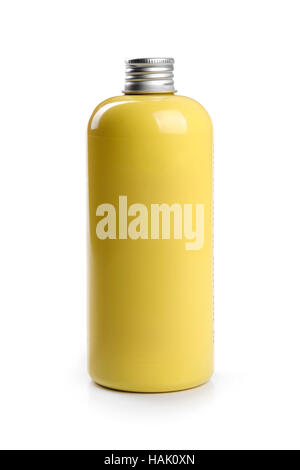 yellow blank shampoo container isolated on white Stock Photo