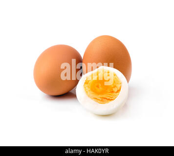 boiled hen eggs isolated on white Stock Photo