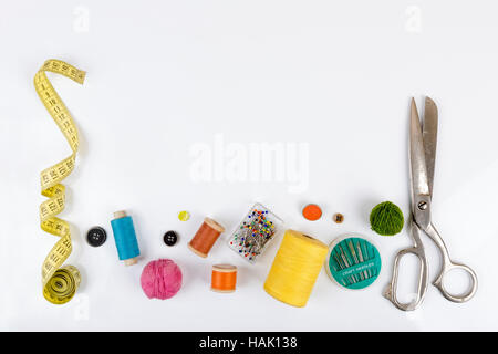 sewing accessories with copy space on white Stock Photo