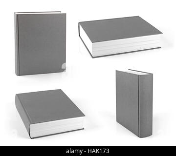 set of blank gray hardcover books isolated on white Stock Photo