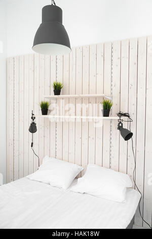 modern bright minimalism style bedroom interior Stock Photo