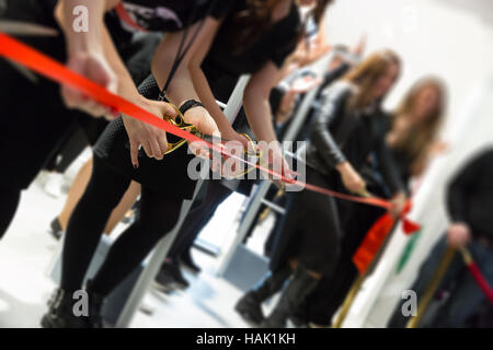 store grand opening - cutting red ribbon Stock Photo