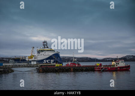 Vyacheslav Tikhonov, Seismic research ship docked at Kirkenes, Northern Norway. Stock Photo