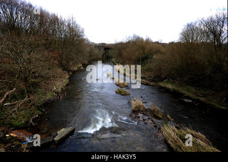 River Irwell flowing through Burrs Country Park,  Bury, Lancashire. Picture by Paul Heyes, Thursday December 01, 2016. Stock Photo