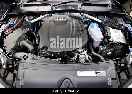 Hong Kong, China Oct 26, 2016 : Audi A4 Avant 45 TFSI quattro Engine on Oct 26 2016 in Hong Kong. Stock Photo