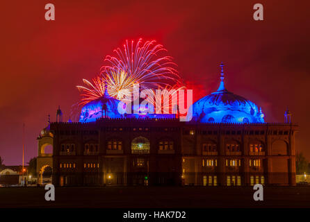 Fire works behind the Seikh temple Gravesend Kent. Stock Photo