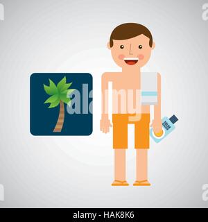 man shorts towel beach vacations coconut tree vector illustration eps 10 Stock Vector