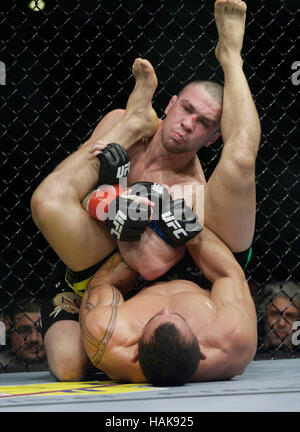 Josh Neer, top, fights Gleison Tibau at UFC 104 at the Staples Center in Los Angeles, California, on October 24, 2009. Photo by Francis Specker Stock Photo