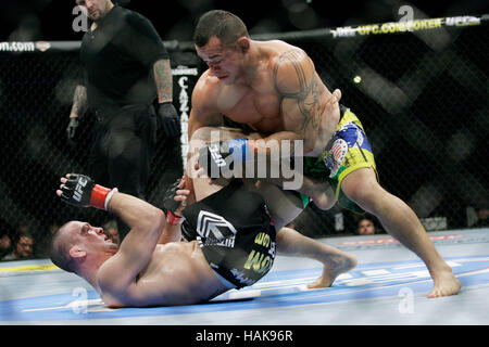 Josh Neer, left,  fights Gleison Tibau at UFC 104 at the Staples Center in Los Angeles, California, on October 24, 2009. Francis Specker Stock Photo