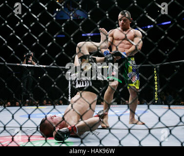 Josh Neer, left,  fights Gleison Tibau at UFC 104 at the Staples Center in Los Angeles, California, on October 24, 2009. Francis Specker Stock Photo