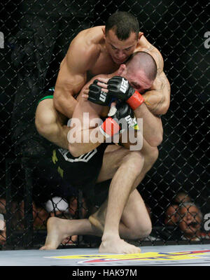 Josh Neer, bottom, fights Gleison Tibau at UFC 104 at the Staples Center in Los Angeles, California, on October 24, 2009. Francis Specker Stock Photo