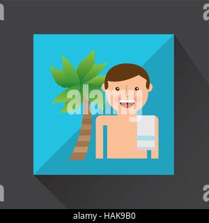 man shorts towel beach vacations coconut tree vector illustration eps 10 Stock Vector