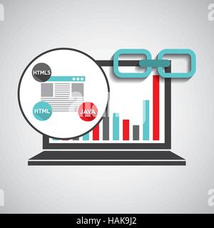 laptop graphs language code link web vector illustration eps 10 Stock Vector