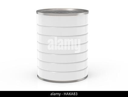 one blank metal can model that can be designed in any way, 3d rendering isolated white background Stock Photo