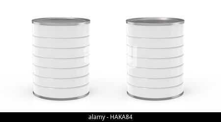 two blank metal can models that can be designed in any way, 3d rendering isolated white background Stock Photo