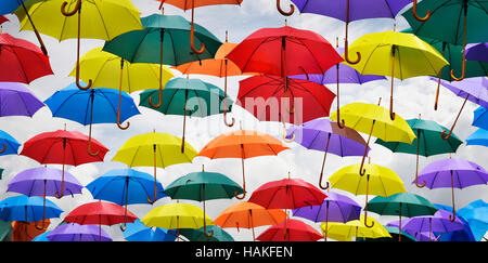 View of Multiple Umbrellas on Display in Bath, England, UK Stock Photo