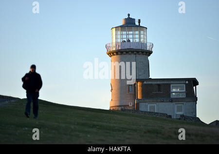 Belle Tout lighthouse, near to Beachy Head, on the chalk cliffs of the South Downs National Park. Stock Photo
