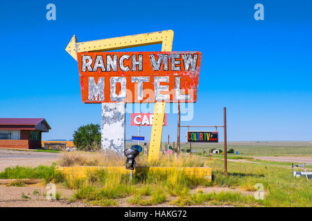 Old mid-century signs in Vaughn, New Mexico along Highway 54 Stock Photo