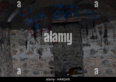 Urban Exploration in former World War II bunkers in Athens, Greece Stock Photo