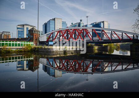 Manchester Salford Quays trafford Road Bridge   Industrial revolution dock salford quays Ship Canal  urban scape water front reflection regenerated re Stock Photo