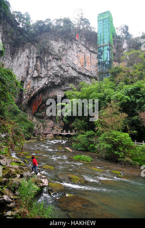 The beautiful Dragon Palace (Loong Palace) and its surroundings is the largest water limestone cave destination in China. Stock Photo