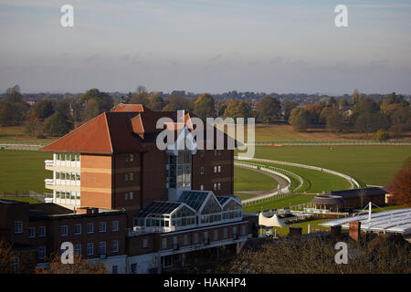 York Racecourse no horses closed viewpoint above Ariel   weather stand course track field Stadium stadia ground venue pitch sporting place home struct Stock Photo