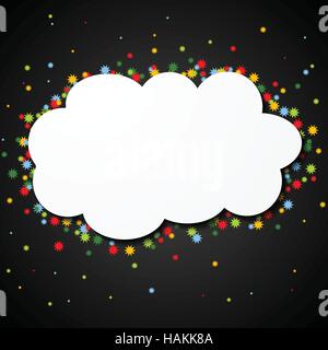 White blank paper cloud with colorful stars on black background. Vector design Stock Vector