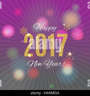 Happy New Year 2017 Gold Glossy Background. Vector Illustration Stock Vector