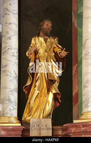 Saint Matthew statue on the altar Adoration of Magi in parish church of the Holy Trinity in Krasic, Croatia on May 15, 2012 Stock Photo