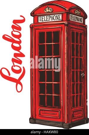 London red phone booth. Vector illustration isolated on white background Stock Vector