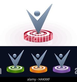 Check mark on target board with color alternative. 3d shiny isolated icons. Vector illustration. Stock Vector