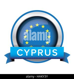 EU flag button with Cyprus ribbon Stock Vector