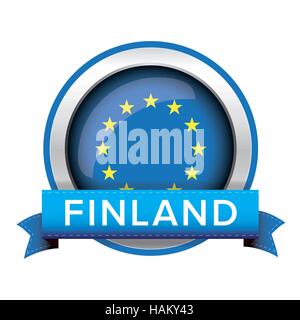 EU flag button with Finland ribbon Stock Vector