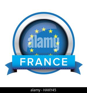 EU flag button with France ribbon Stock Vector