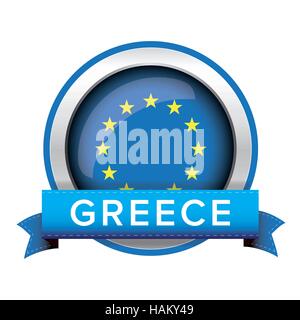 EU flag button with Greece ribbon Stock Vector