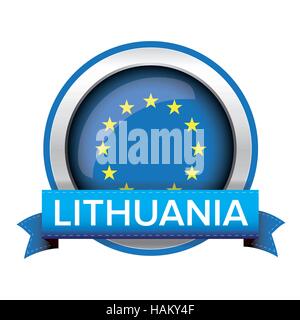 EU flag button with Lithuania ribbon Stock Vector