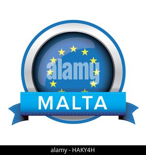 EU flag button with Malta ribbon Stock Vector