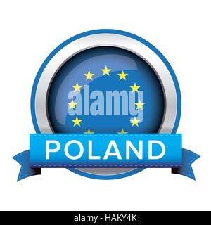 EU flag button with Poland ribbon Stock Vector